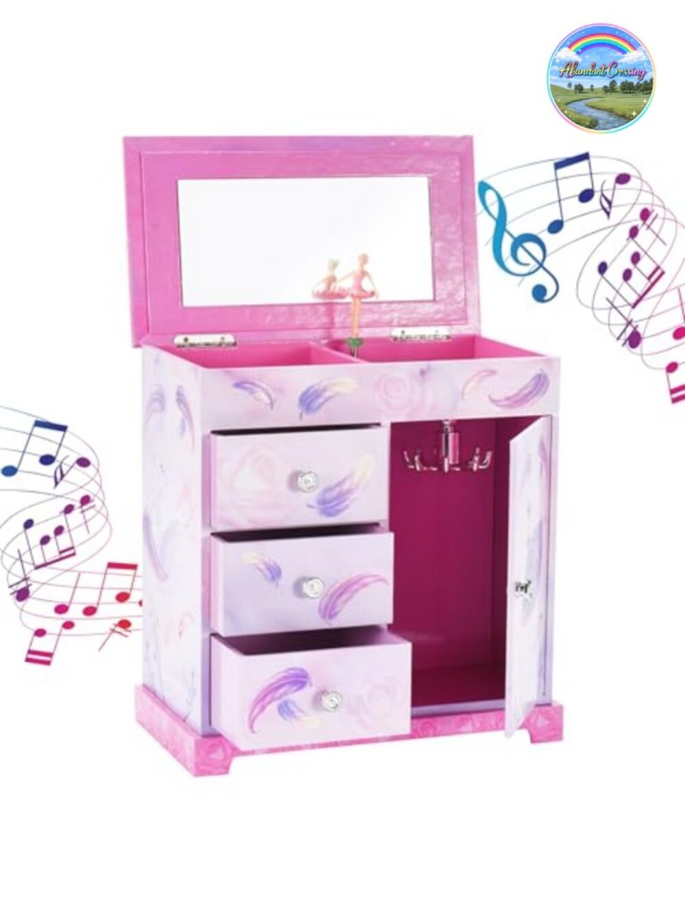 Ballerina Musical Jewelry Box 4 Drawers Wood Necklace Carousel Girls